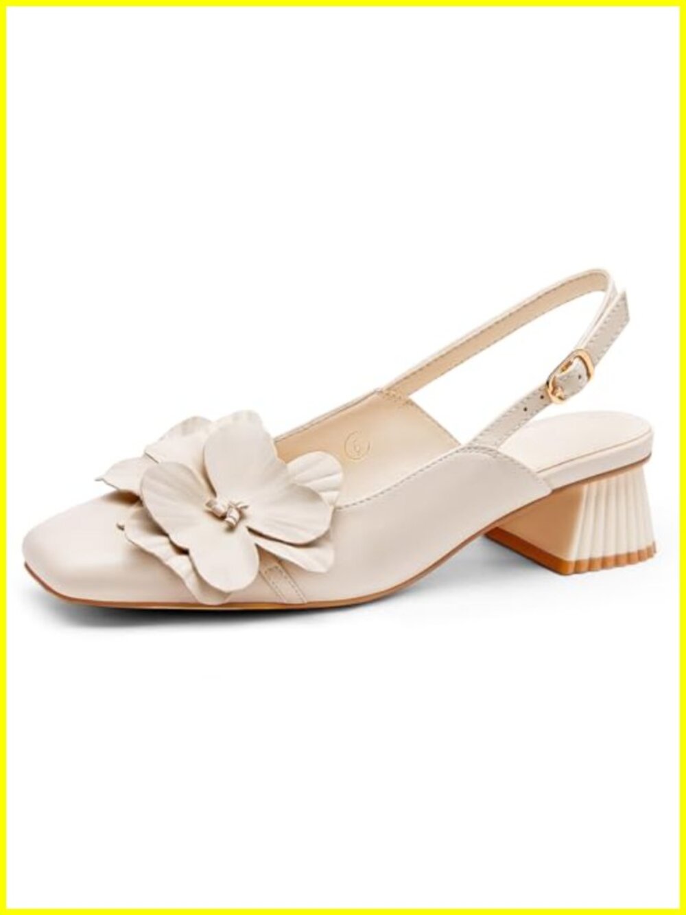 Slingback Chunky Heels Flower Square Toe Pumps